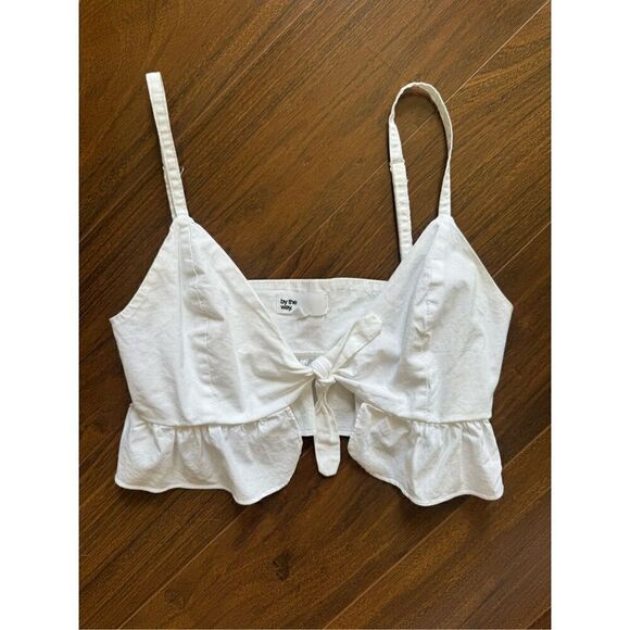 By the Way XXS White Summer Ruffle front tie crop top - Picture 2 of 4